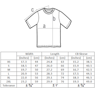 Undefeated Tee Size Chart